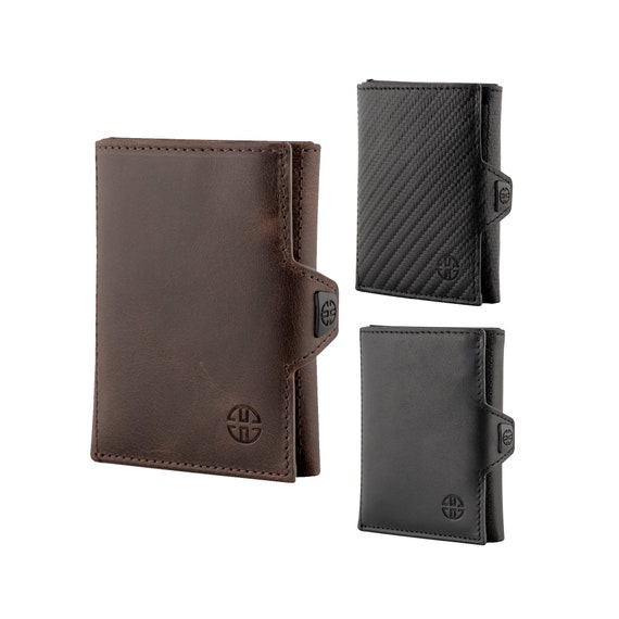 LORZOR AirTag Wallet - Full Grain Leather, Mens Minimalist Wallet With Apple Air Tag Holder, Slim Smart Pop Up Card Case, ID Window, RFID Blocking