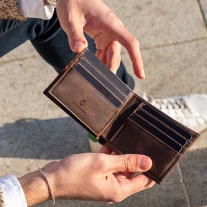 Hombres hechos a mano Trifold cuero de plena flor • Cartera clásica delgada • Cartera negra marrón con bloqueo RFID • Titular de la tarjeta de crédito • Regalos de cumpleaños • Savona