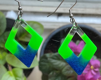 Blue Green Diamond Shaped Earrings Ireland Seattle Sounders Seattle Seahawks Clear