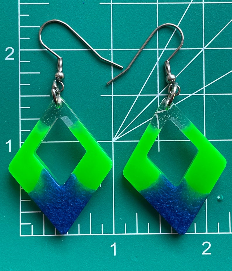 Blue Green Diamond Shaped Earrings Ireland Seattle Sounders Seattle Seahawks Clear