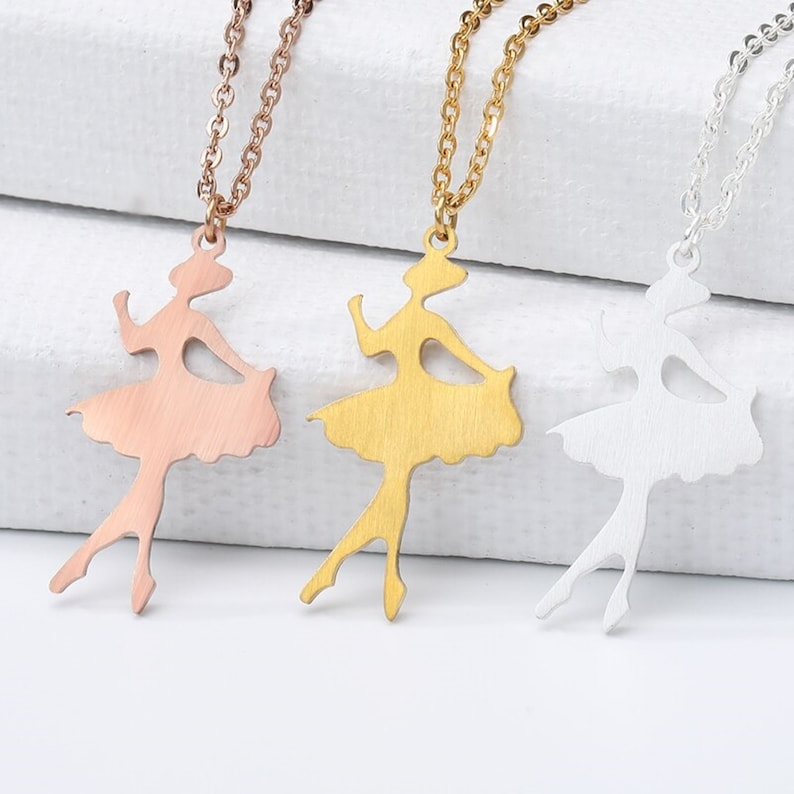 Tiny Dancer Pirouette Ballerina Girl Shape Necklace For Women Minimal Jewelry Stainless Steel Rose Gold Ballet Necklace Collares