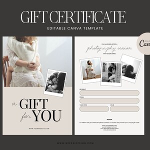 Modèle de certificat-cadeau photographe | Modèle Canva de certificat-cadeau de photographie | Modèle de bon cadeau modifiable | Modèle de carte-cadeau