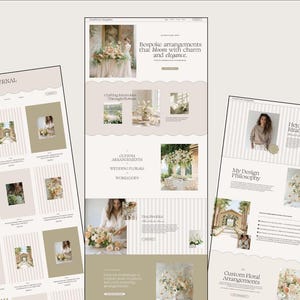 May include: A website template for a floral design business. The template features images of floral arrangements, a striped background, and the text "Studio Bressi".