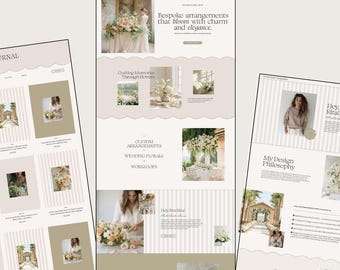 May include: A website template for a floral design business. The template features images of floral arrangements, a striped background, and the text "Studio Bressi".