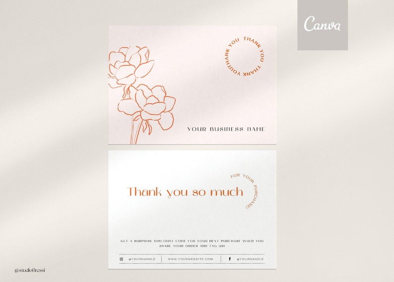 Boho Thank You Card Editable Template, Thank You Note Canva Template