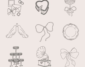 Romantic Hand-drawn wedding illustration pack | Wedding Photographer Icons & Illustrations, Wedding icons svg, Wedding Timeline Icon