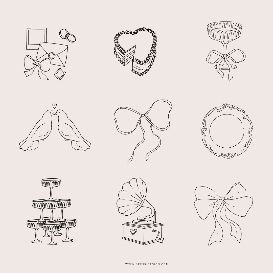 Hand-Drawn Wedding Illustration Pack Photographer Icons, SVG (Digital Download)