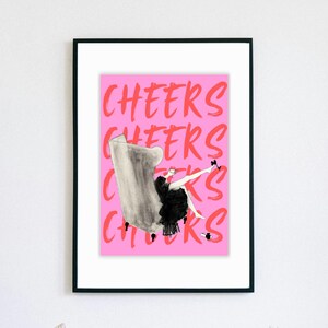 Cheers Art Print Colourful Cocktail Poster Hand Painted Style Bar Cart Kitchen Wall Decor Retro Party Artwork Martini Digital Wall Art