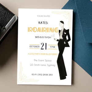 Art Deco Great Gatsby Birthday Invitation 1920s Theme Party Invite Roaring Twenties Flapper Murder Mystery Chic Personalised Digital Invite