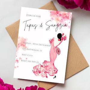 Flamenco Dancer Invitation Template | Hand Painted Spanish Fiesta Invite, Editable Printable Tapas & Sangria Night, Spain Theme Paella Party