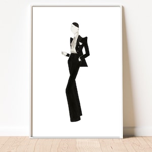 Chic Fashion Illustration Watercolour Art Print Vintage Parisian Wall Art Mid Century Modern art for bar cart Minimalist Art Deco Woman