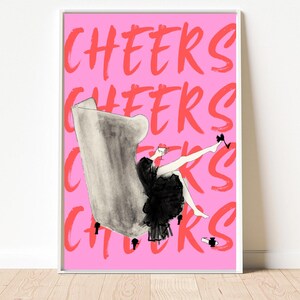 Cheers Colourful Cocktail Art Print Poster Hand Painted Bar Cart Maximalist Wall Decor gift for host Party Theme Artwork Vintage Martini