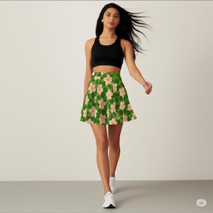 Floral Skater Skirt: High-Waisted Polyester Spandex Blend