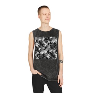 Unisex Stonewash Tank Top: Abstract Design, Raw Edges