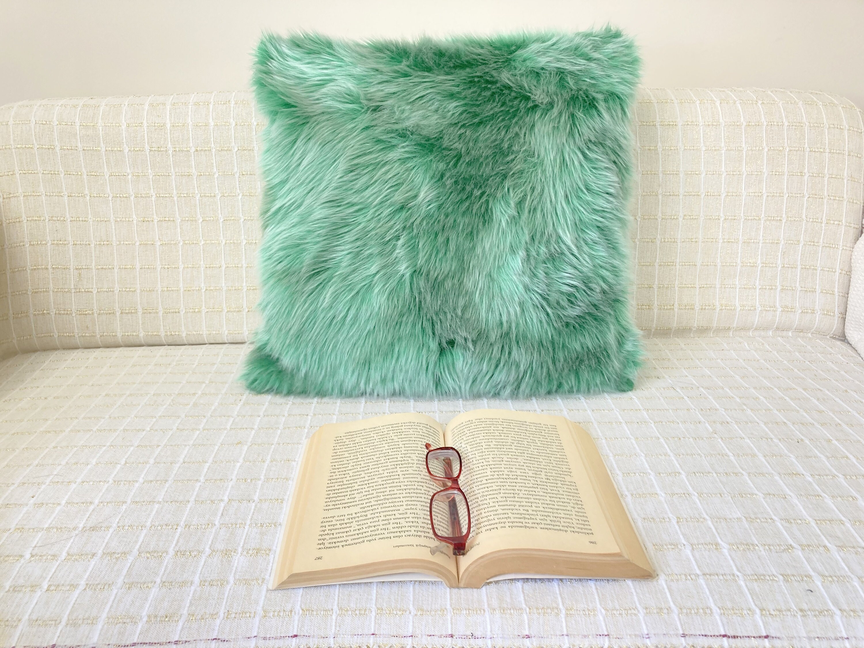 Green faux fur pillow coverCute pillowFuzzy pillowCozy Etsy
