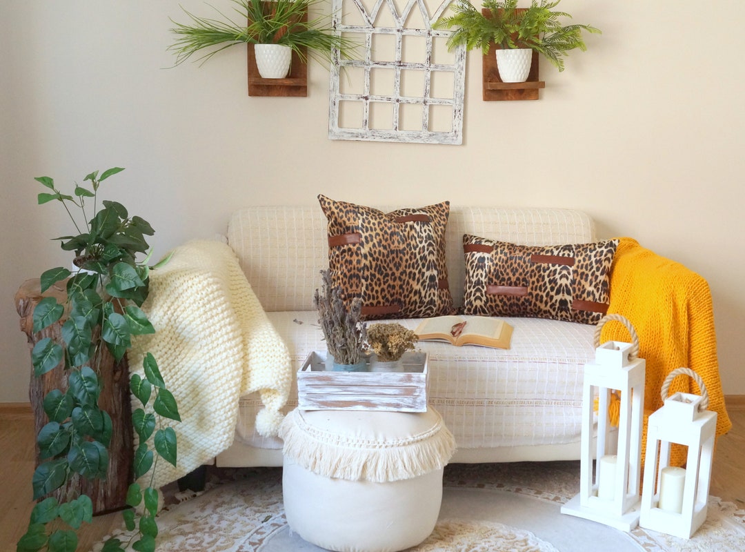 Velvet Cheetah Pillow Coverleatherbohofarm Housedesign Etsy