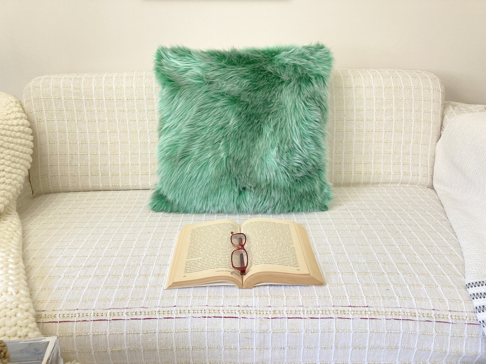 Green Faux Fur Pillow Covercute Pillowfuzzy Pillowcozy Etsy