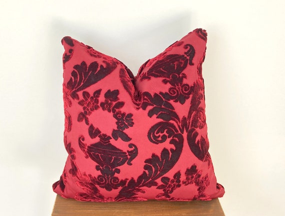 Burgundy Luxury Floral Decorative Velvet Pillow Cover70's -  Norway