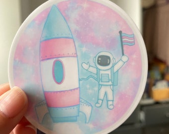 Trans pride rocket and astronaut galaxy sticker