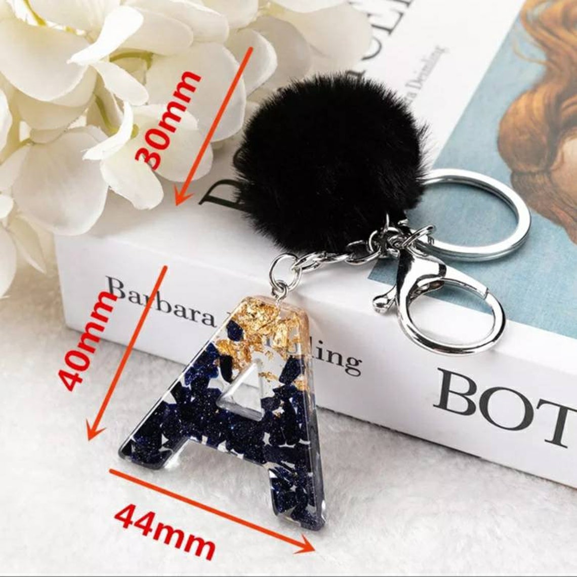 1Pc Black Pompom Letter Keychain English Alphabet Keychain | Etsy