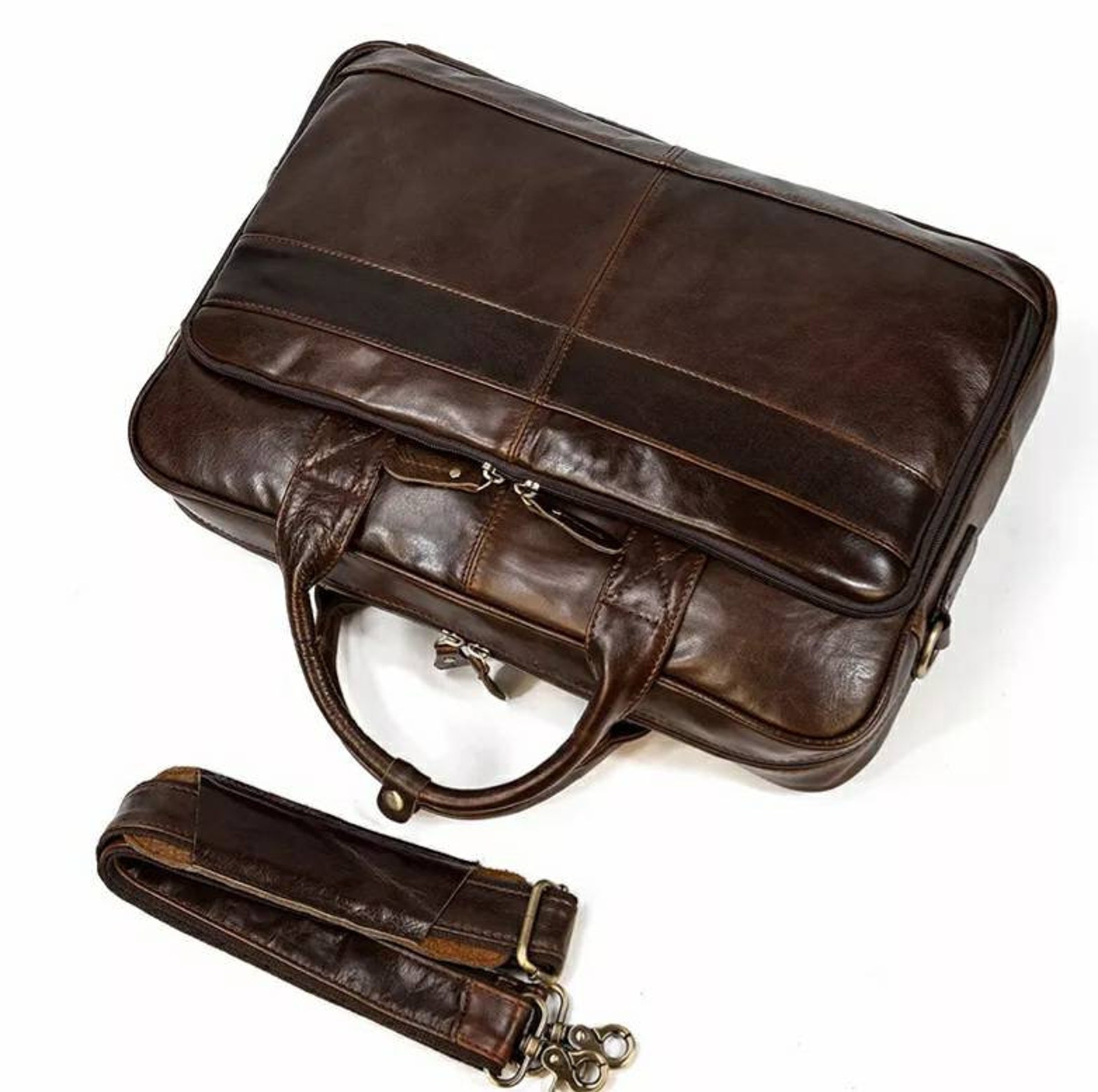 Vintage Retro Men'S Genuine Leather Briefcases Bags Etsy