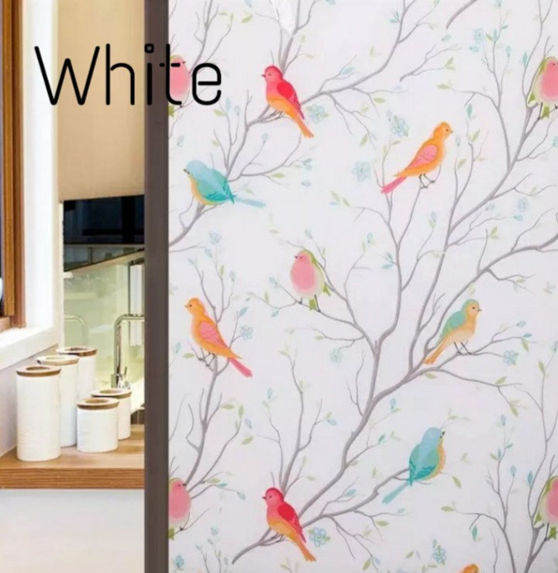 Privacy Window Film Bird With Flowers Trees Decorative Window Etsy