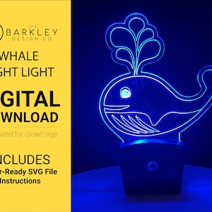 Digital Download: Whale Night Light - LED - Multi-color - Laser Ready SVG for Laser Cutting