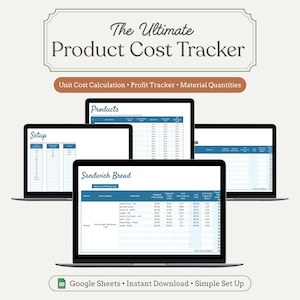 Product Cost Tracker Spreadsheet: Unit Cost, Markup, Profit Calculator (Google Sheets)
