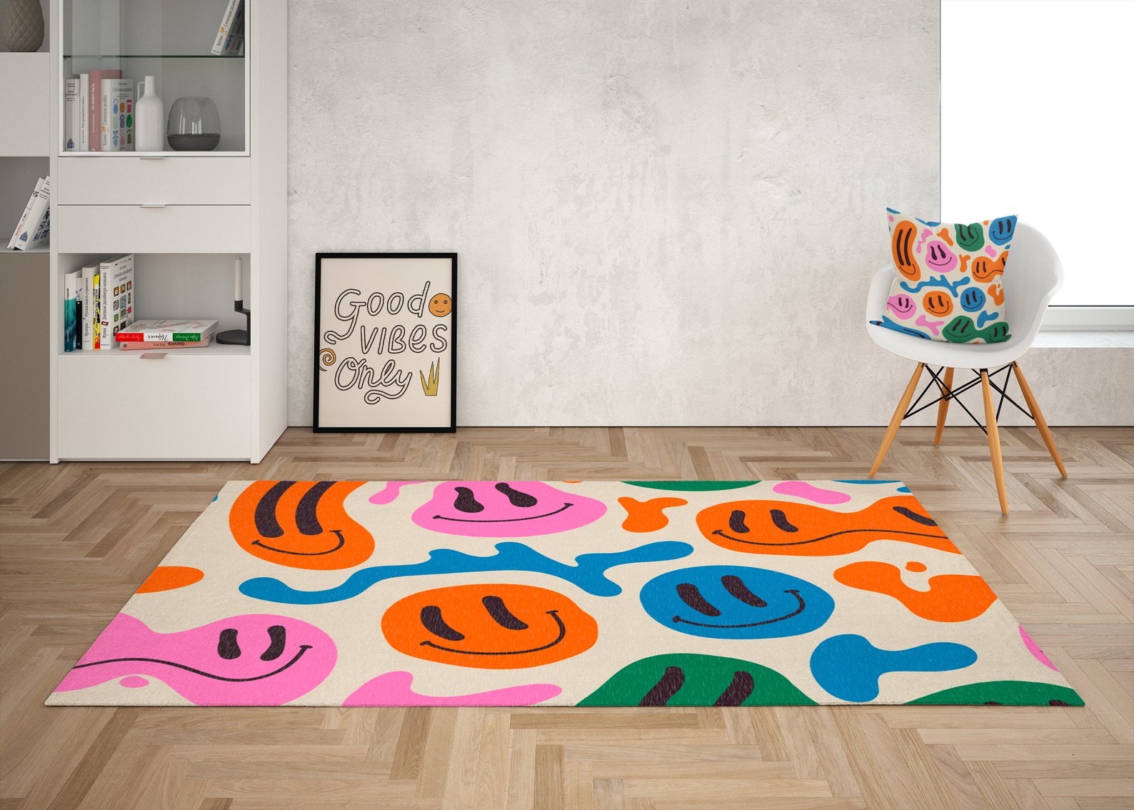 Smiley Face Trippy Area Rug, 70's Rug, Groovy Home Decor, Retro Home ...