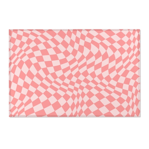 Pink Checkered Area Rug Groovy Rug Retro Rug Trippy Rug Etsy