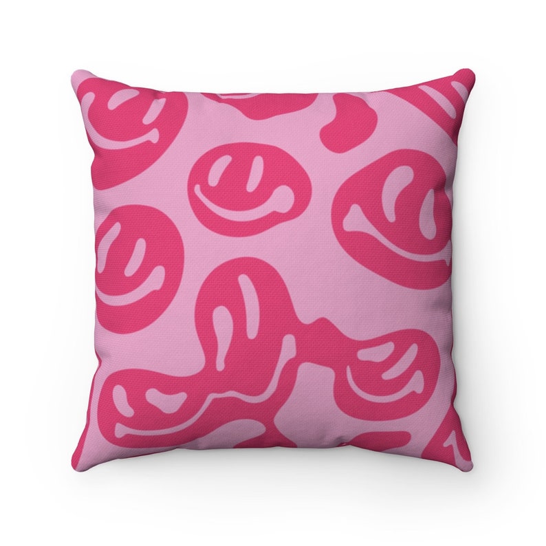 Smiley Face Pink Square Pillow Groovy Pillow Retro Pillow Etsy