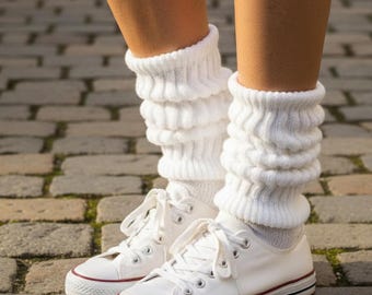 Thick White Cotton Slouch Socks, Retro Ribbed Scrunchy Socks for Women, Princess  athleisure Aesthetic, Cozy Lounge Christmas Gift for Her