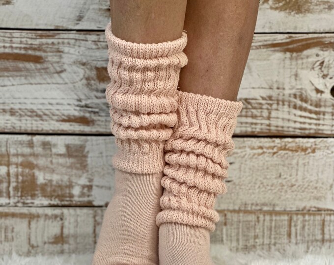Super Thick BLUSH Cotton Slouch Socks Women,usa MADE Hooter's Style Scrunchy Slouch Socks Lace ...