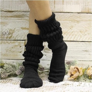 Ultimate super thick cotton BLACK  slouch socks for women, Hooter's style scrunchy socks, USA MADE quality socks