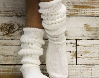 ULTIMATE  cotton USA made  slouch socks adults WHITE ,  best quality socks for women, scrunchy socks, 2 sizes