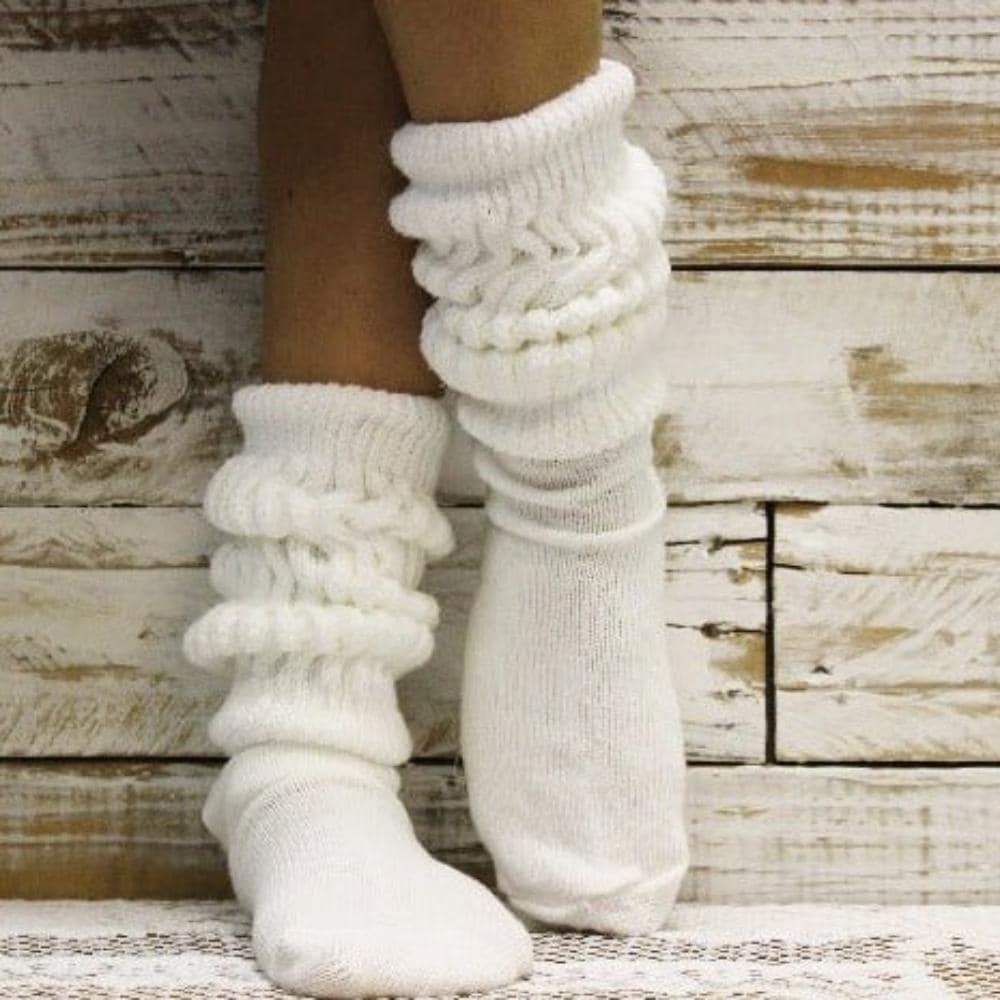ULTIMATE cotton USA made slouch socks adults WHITE, best quality socks for women, scrunchy socks, 2 sizes