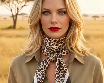 35" The Serengeti Leopard Print Scarf - Audrey Hepburn Vibe Head Scarf Bandana - Old Hollywood Glamour Hair Wrap - Luxury Gift for Her