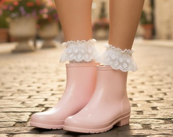 White Lace Ruffle Socks, Crochet Knit Frilly Ankle Socks for Heels, Coquette Aesthetic Wedding Bridal Hosiery, Cute Trendy Gift for Her