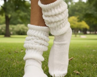ULTIMATE  cotton thick chunky scrunchy WHITE comfy lounge socks ,  American Made  USA slouchy knit socks men women, 1980s