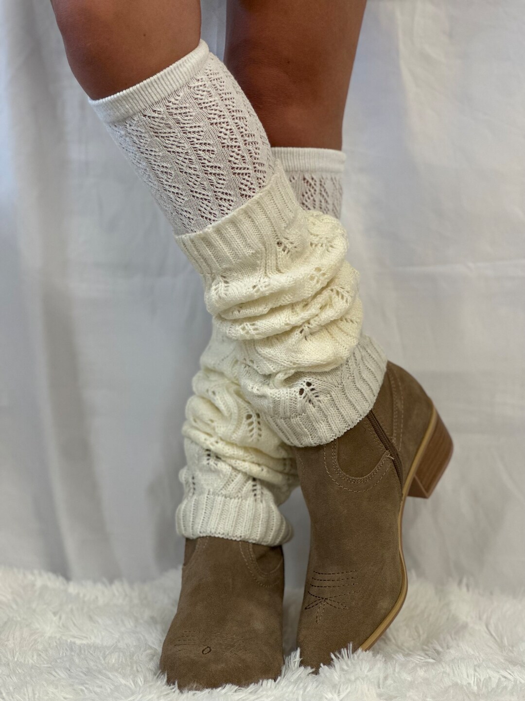 Crochet Slouch Leg Warmers Cream Crochet Knit Fashion Fall Etsy