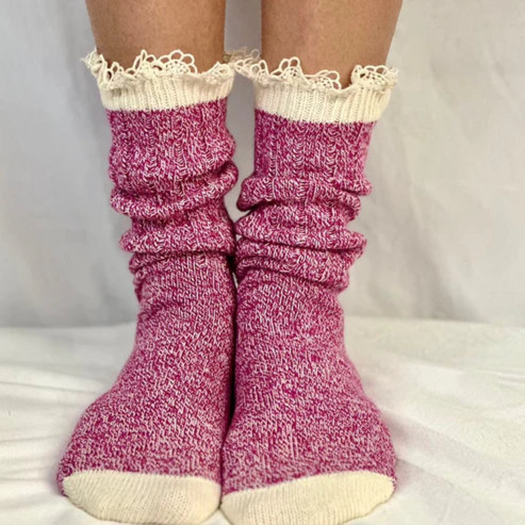 Pink Organic Lace Trimmed Boot Socks Women Quality Lace Socks Etsy