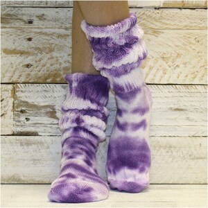 Tie dye Hooters style cotton slouch socks for women PURPLE LAVENDER-  Made USA, hand dyed funky 90's slouchy cotton socks women's, tie dyed