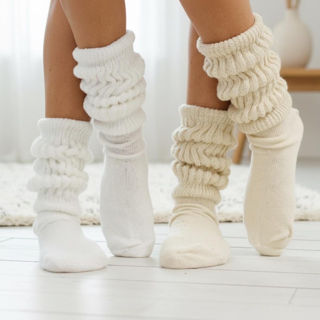 ULTIMATE 2 Pairs Slouch Sock Pack, White, Beige Chunky Cotton