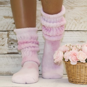 Calcetines holgados de algodón grueso teñidos con la técnica tie-dye, color rosa, calcetines deportivos teñidos con la técnica tie-dye para adultos, fabricados en Estados Unidos, calcetines holgados de la mejor calidad.