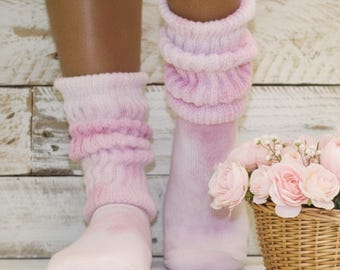 ULTIMATE tie dyed thick cotton scrunchy slouch socks PINK, tie dyed athletic socks adults, Made in American best quality scrunchy socks