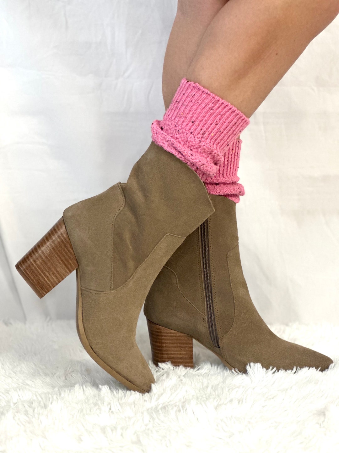 Pink Slouch Socks for Booties. Women's Fall Fashion, Made in USA Slouch