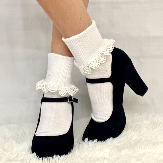 6 Pairs Women's Lace Trim Ankle Socks - Cute Ruffle Vintage Style Boot Socks - View #7
