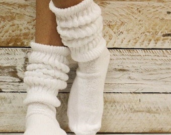 ULTIMATE  cotton slouch socks women - white , American Made best quality socks for women