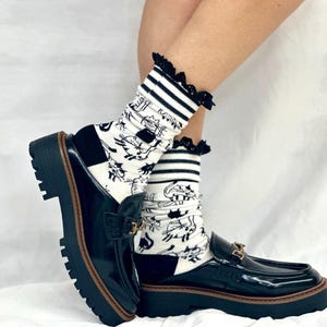 Calcetines con estampado novedoso COPY CAT para mujer, fanáticos de los felinos, fanáticos de los gatos, divertidos calcetines de gato, lindos calcetines de tobillo con encaje para mujer, calcetines para amantes de los gatos