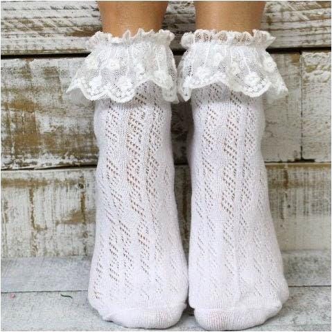 Lace Socks Yolev 3Pack Women Ankle Socks Lace Ruffle White Princess Ruffle Socks Woman